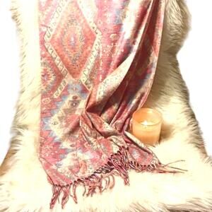 Cashminx Long Scarf PINK Aztec Geometric Paisley SOFT Barbiecore Germany Luxury